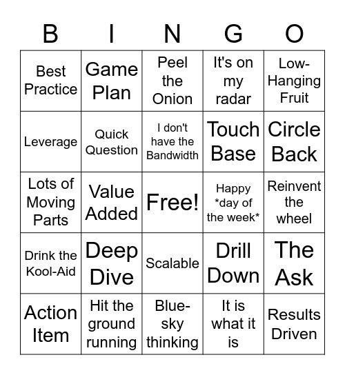 Corporate Jargon Bingo Card