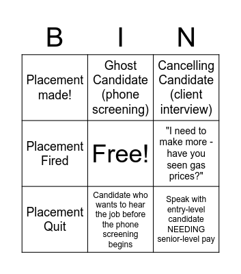 Recruiter Bingo Card