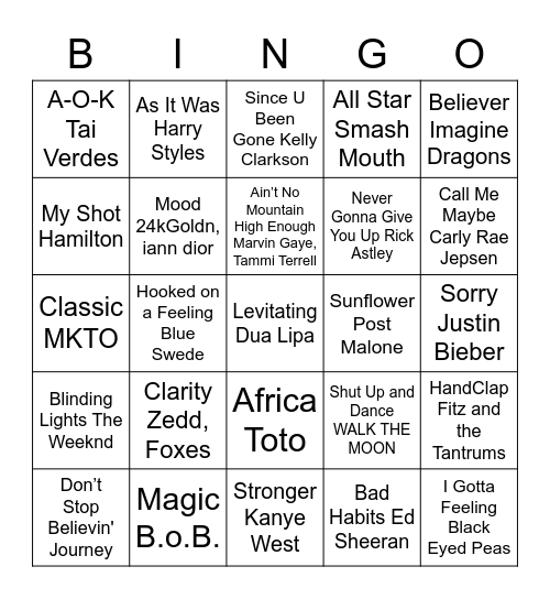 Music Bingo Card