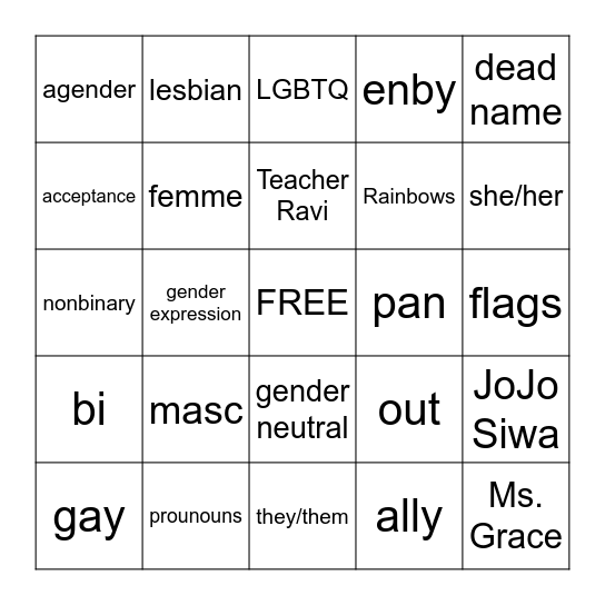 PRIDE Bingo Card