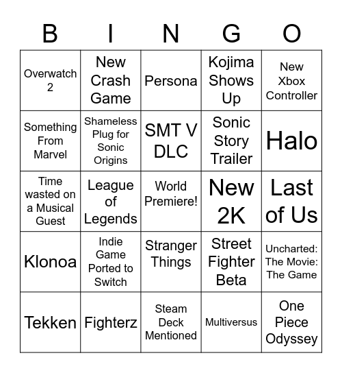 Summer Fest Guess Bingo Card