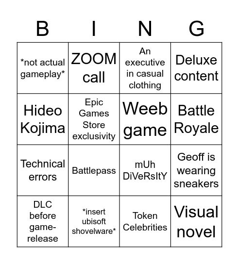 E3 Bingo Card