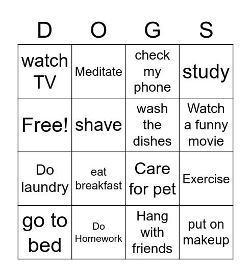 Routines Bingo Card