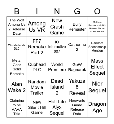 Summer Games Fest Bingo Card