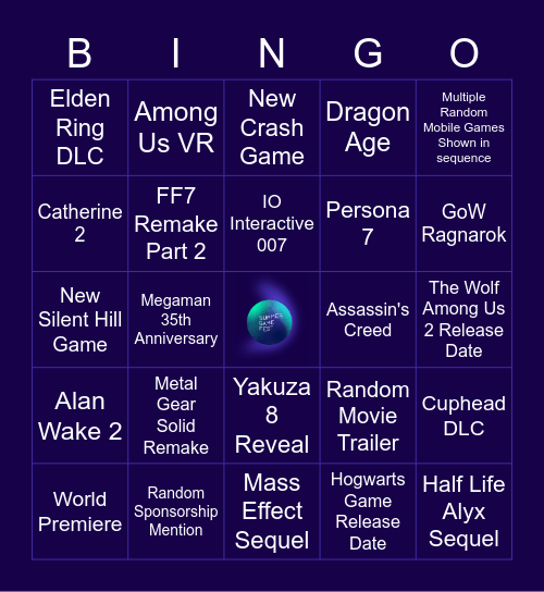 Summer Game Fest 2022 Bingo Card