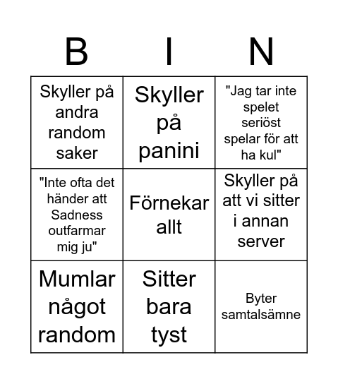 Hampes "Sadness kan inte spela Jhin" bingo! Bingo Card