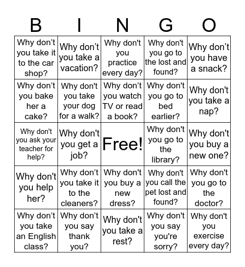 Why Don't You...  Bingo Card