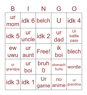 Untitled Bingo Card