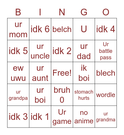 Untitled Bingo Card