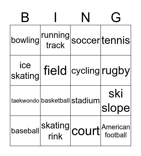 Sports Bingo Card