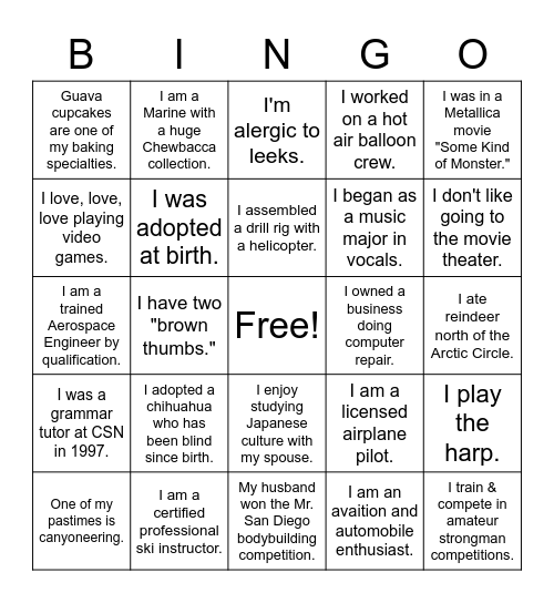 Know Your Coworkers Bingo Card