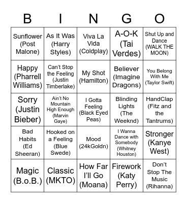 Music Bingo Card