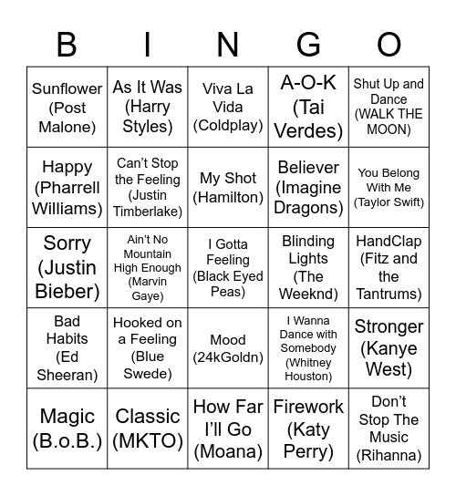 Music Bingo Card