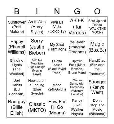 Music Bingo Card
