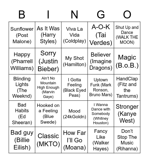 Music Bingo Card