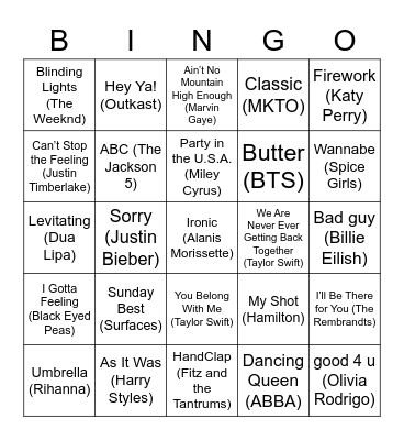 Music Bingo Card