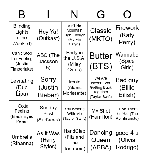 Music Bingo Card