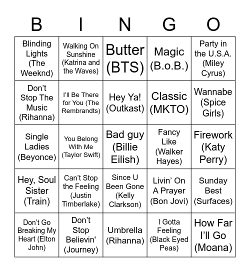 Music Bingo Card