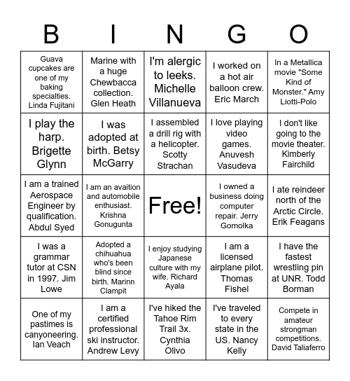 Getting to Know Your Coworkers Bingo Card