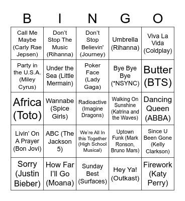 Music Bingo Card