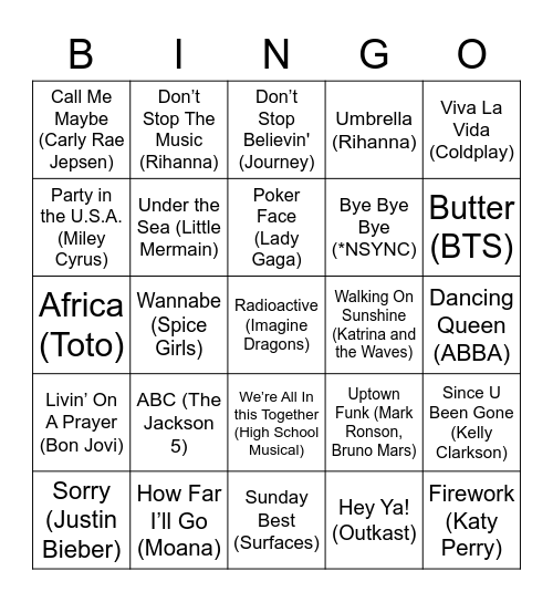 Music Bingo Card