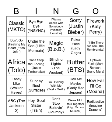 Music Bingo Card