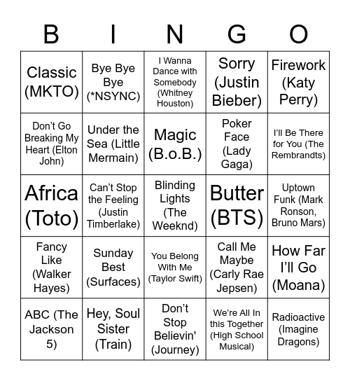 Music Bingo Card