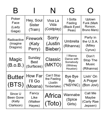 Music Bingo Card