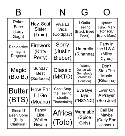 Music Bingo Card