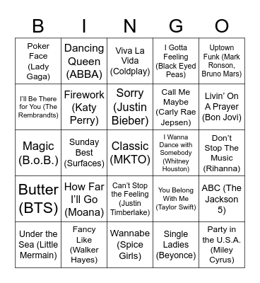 Music Bingo Card