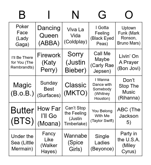 Music Bingo Card