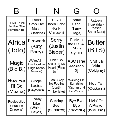 Music Bingo Card