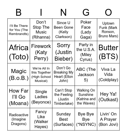 Music Bingo Card