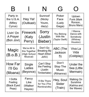 Music Bingo Card