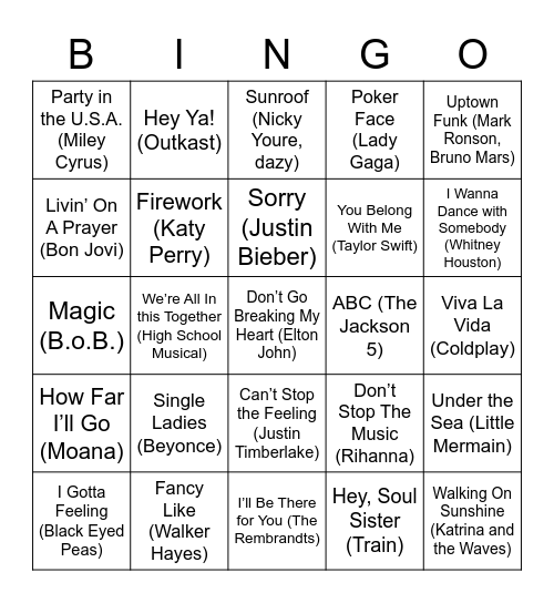 Music Bingo Card
