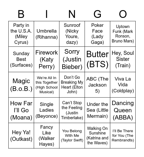 Music Bingo Card