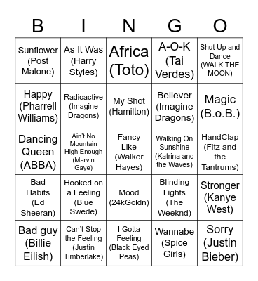 Music Bingo Card