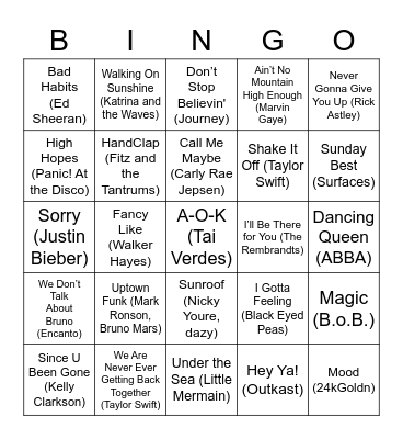 Music Bingo Card
