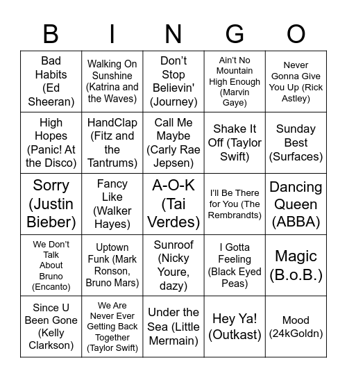 Music Bingo Card