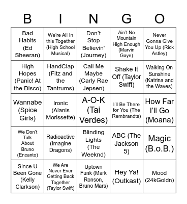 Music Bingo Card