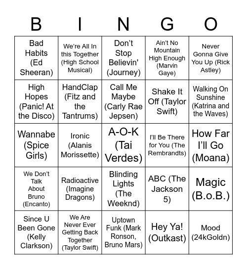 Music Bingo Card