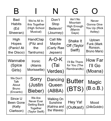 Music Bingo Card
