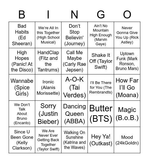 Music Bingo Card