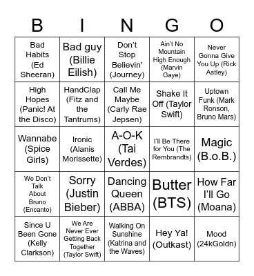 Music Bingo Card