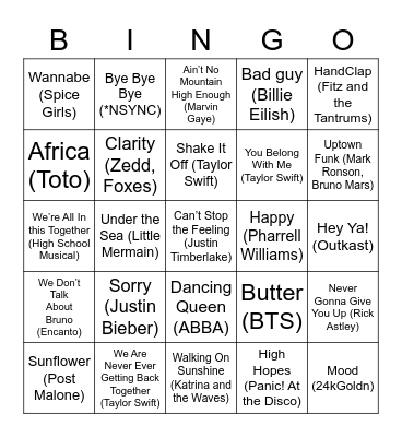 Music Bingo Card