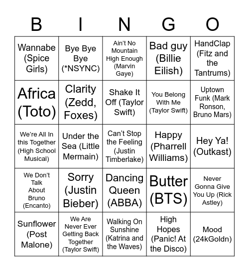 Music Bingo Card