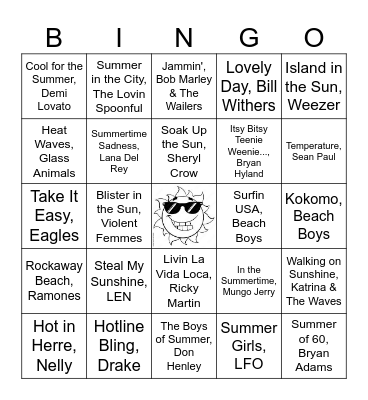 Distro Bingo- Summer Songs Bingo Card