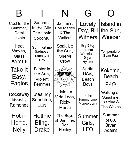 Distro Bingo- Summer Songs Bingo Card