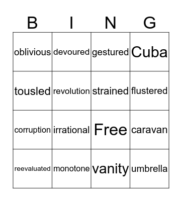 The Red Umbrella Bingo Card