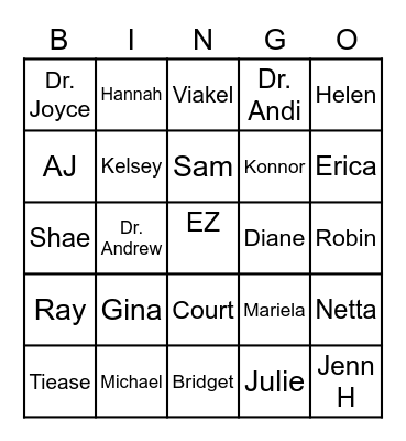 GAME 1 Bingo Card